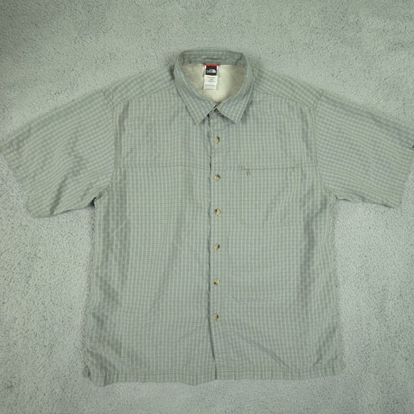 The‎ North Face Mens Large Hiking Style Green Check Short Sleeve Button Shirt - Picture 2 of 15